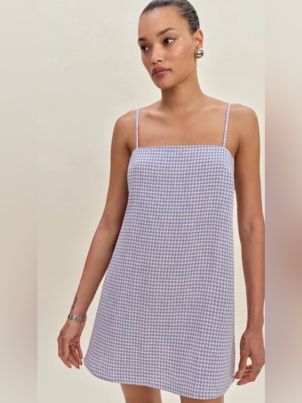 NWT Reformation Aubree Linen Dress- Lavender-Blue Gingham Slip Dress